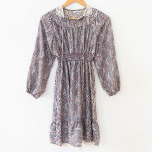 Vintage Saks Fifth Avenue Paisley Ruffle Hem Lace Trim Long Sleeve Dress